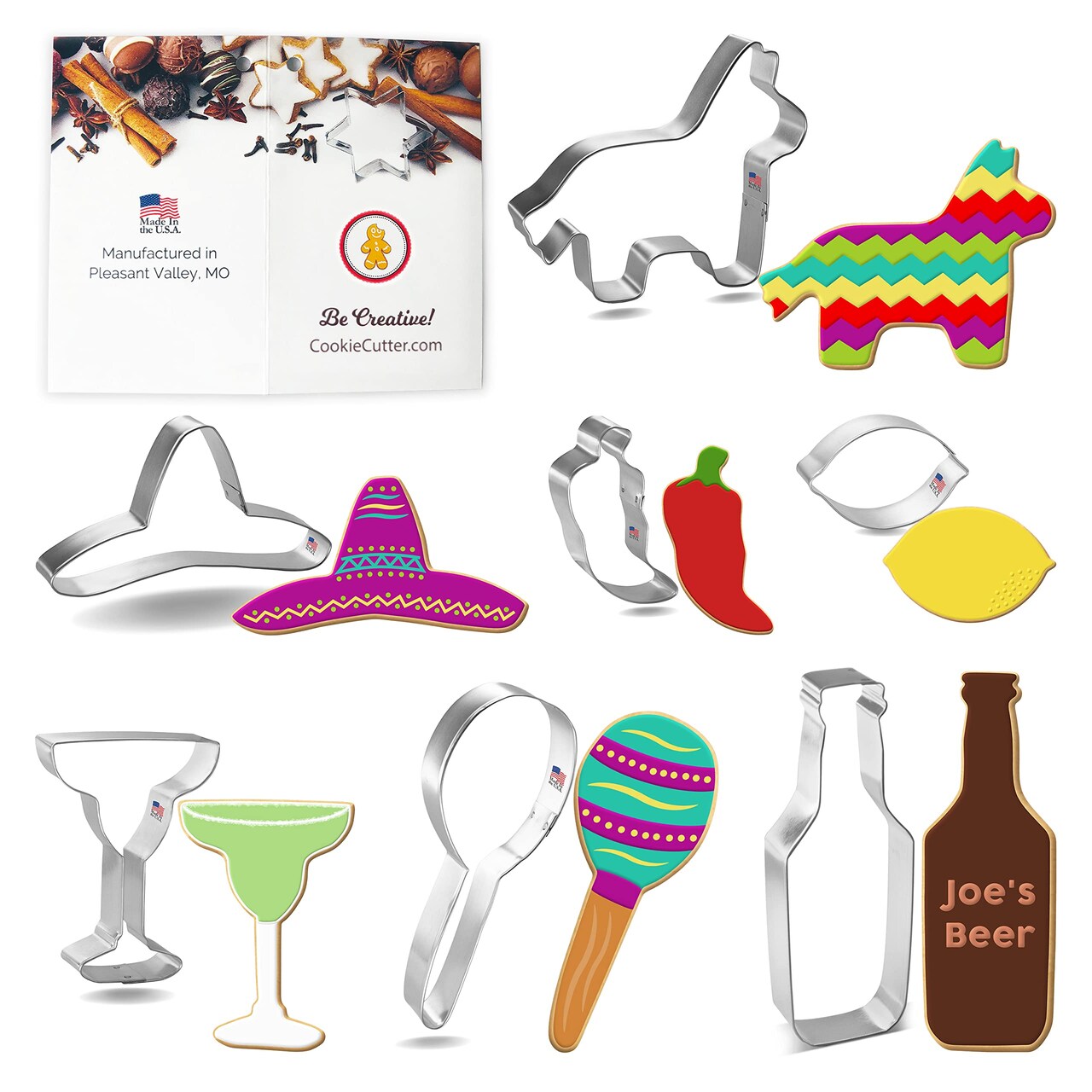 Fiesta Cookie Cutter 7 Pc Set, CookieCutter.com, Tin Plated Steel, Handmade in the USA